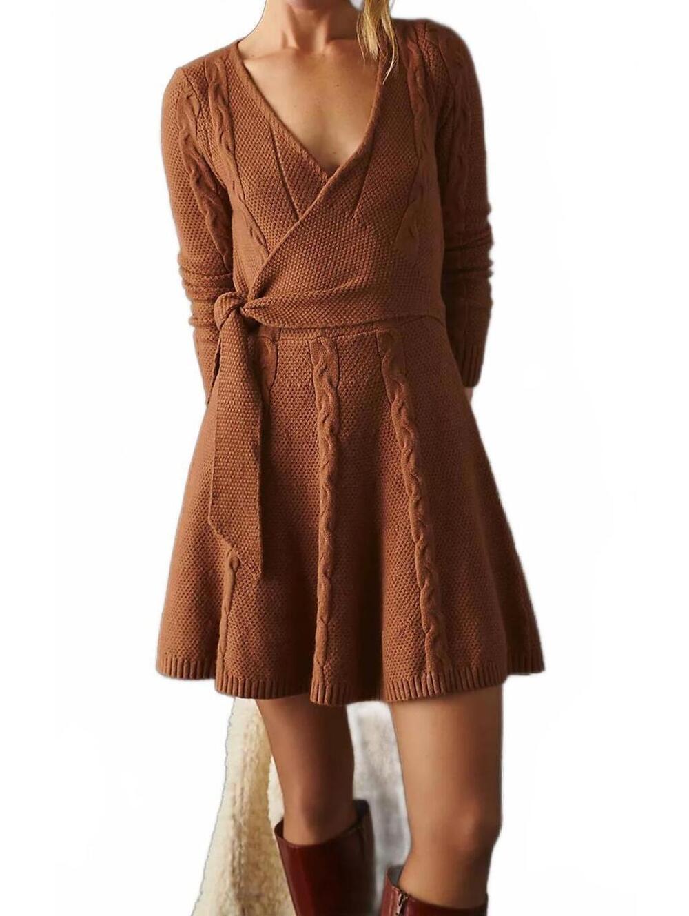 Anthropologie Greylin Sweater Wrap Dress XS Mocha Long Sleeve